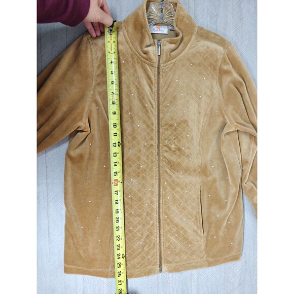 Quacker Factory Women's M Short Velour 2-Piece Set Zip Jacket & Pants Brown - Picture 6 of 12